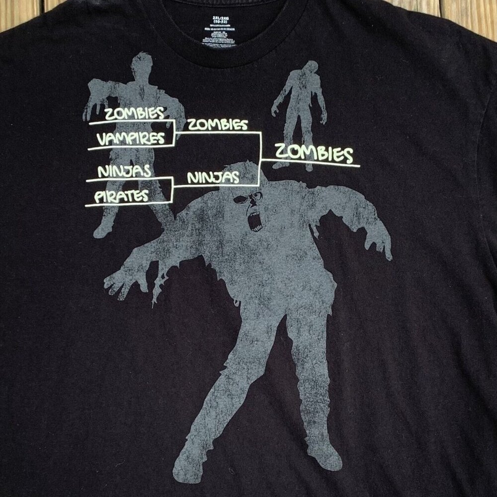 Zombie Winners Bracket T Shirt Black Vampires Ninjas Pirates  Adult Size XXL